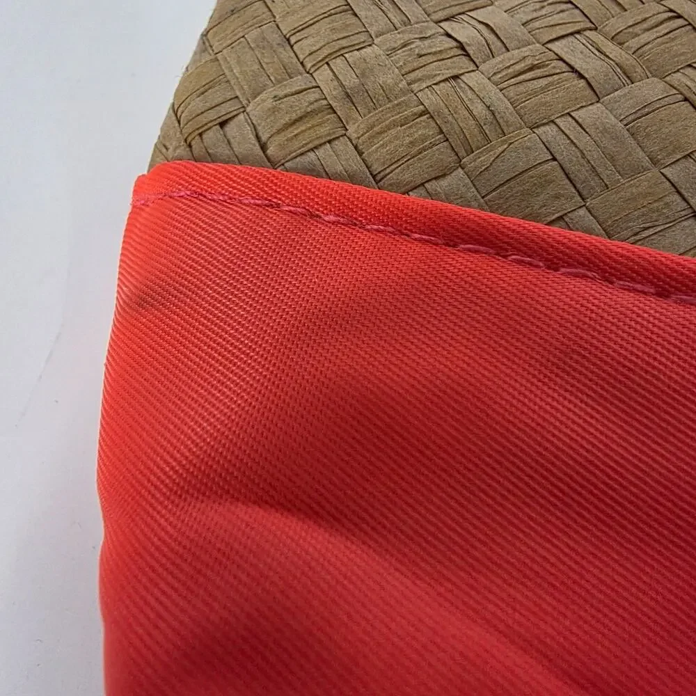 Sephora Woven Straw Coral Cosmetic Makeup Bag Tassel Zipper Pouch 11x7